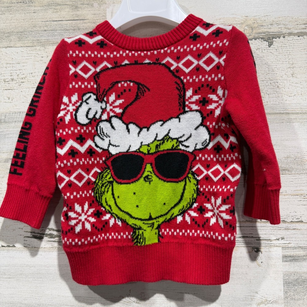 Dr Seuss The Grinch Sweater Kids 18M Red Fair Isle Holiday Feeling Grinchy EUC